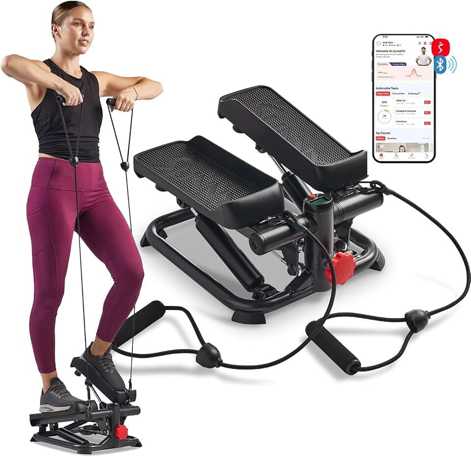 Sunny Health & Fitness Mini Stepper mit Widerstandsbändern für Heimtraining