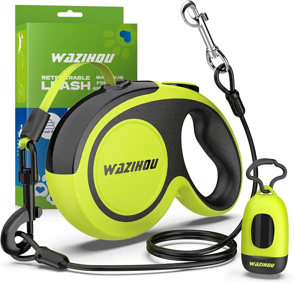 Upgraded Retractable Dog Leash 16.4ft' - Heavy Duty Reflective Retractable Leash with Anti-Slip Soft Grip - Detachable Poop Bag and Chew Proof Cable Included Small Medium Large Dogs up to 110 lbs