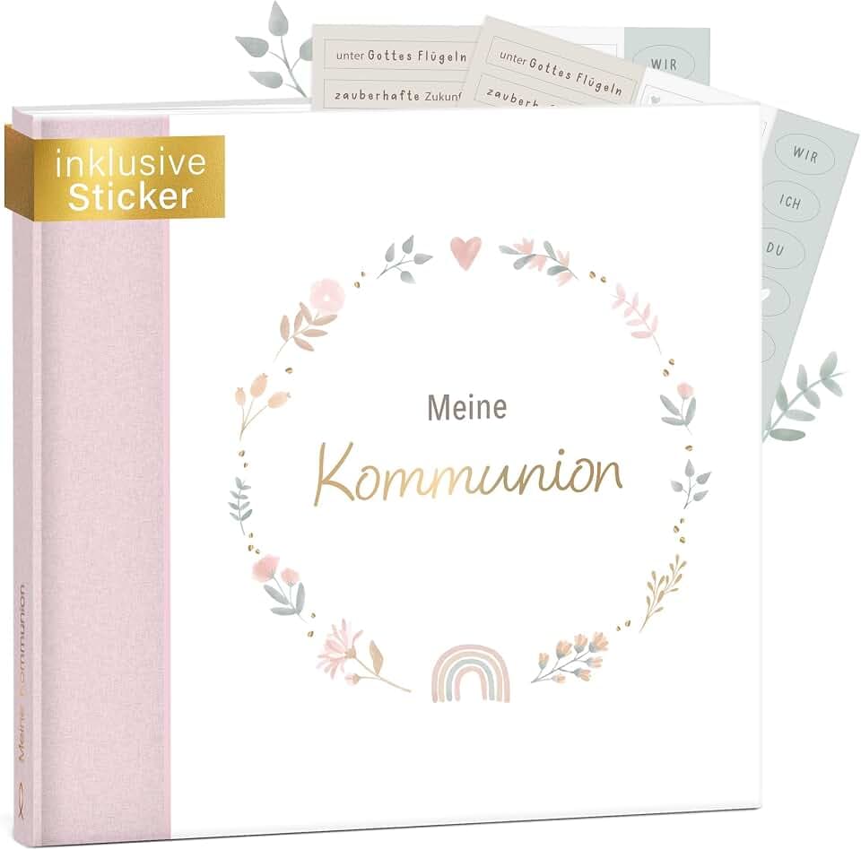mintkind® Gästebuch Kommunion Rosa - Kommunionsbuch zum Ausfüllen, 72 Seiten zum Selbstgestalten, hochwertiger Leineneinband - Kommunionsgeschenk & stilvolle Kommunion Deko