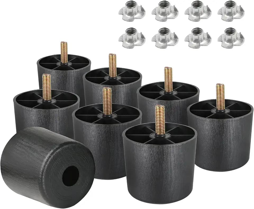 8pcs Plastic Furniture Legs 2" with T-Nuts, M8-1.25 Thread Bolt