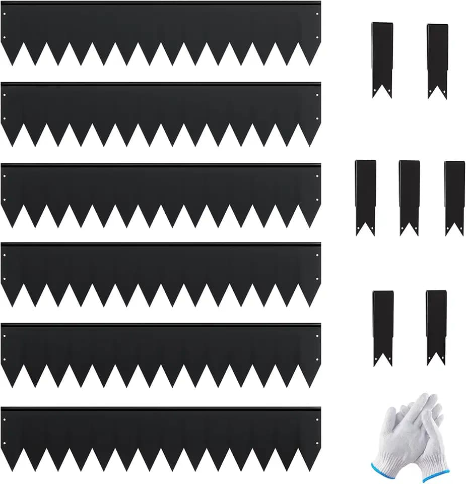 20Ft.Galvanized Steel Landscape Edging(6-Pack)-8"x40" Metal Garden Edging,7 Clips&Gloves,Hammer-in,No Dig,Rustproof,for Landscaping,Tree Rings,Garden,Yard&Pathway–Black