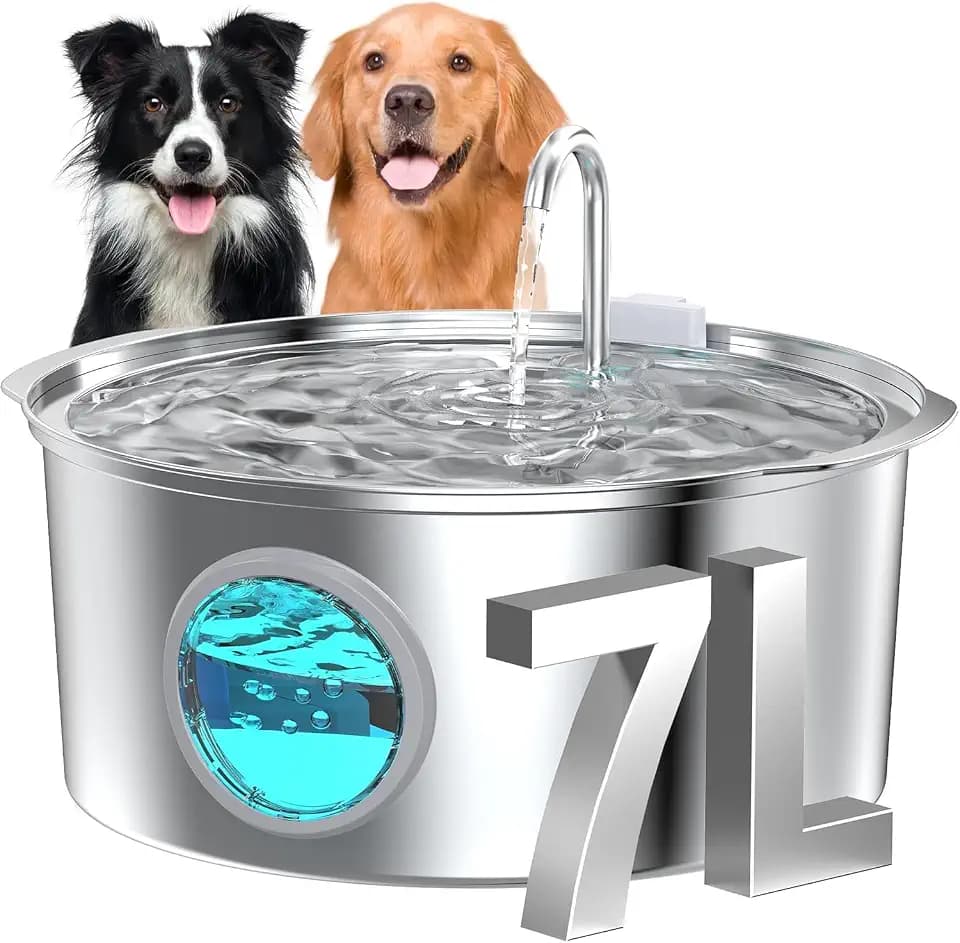 Hunde Trinkbrunnen für Katze Edelstahl: 7L / 236oz Katzenbrunnen – Superleiser Katzen Trinkbrunnen - LED Licht - Geeignet für große Hunde, Katzen und Haushalte mit Mehreren Haustieren