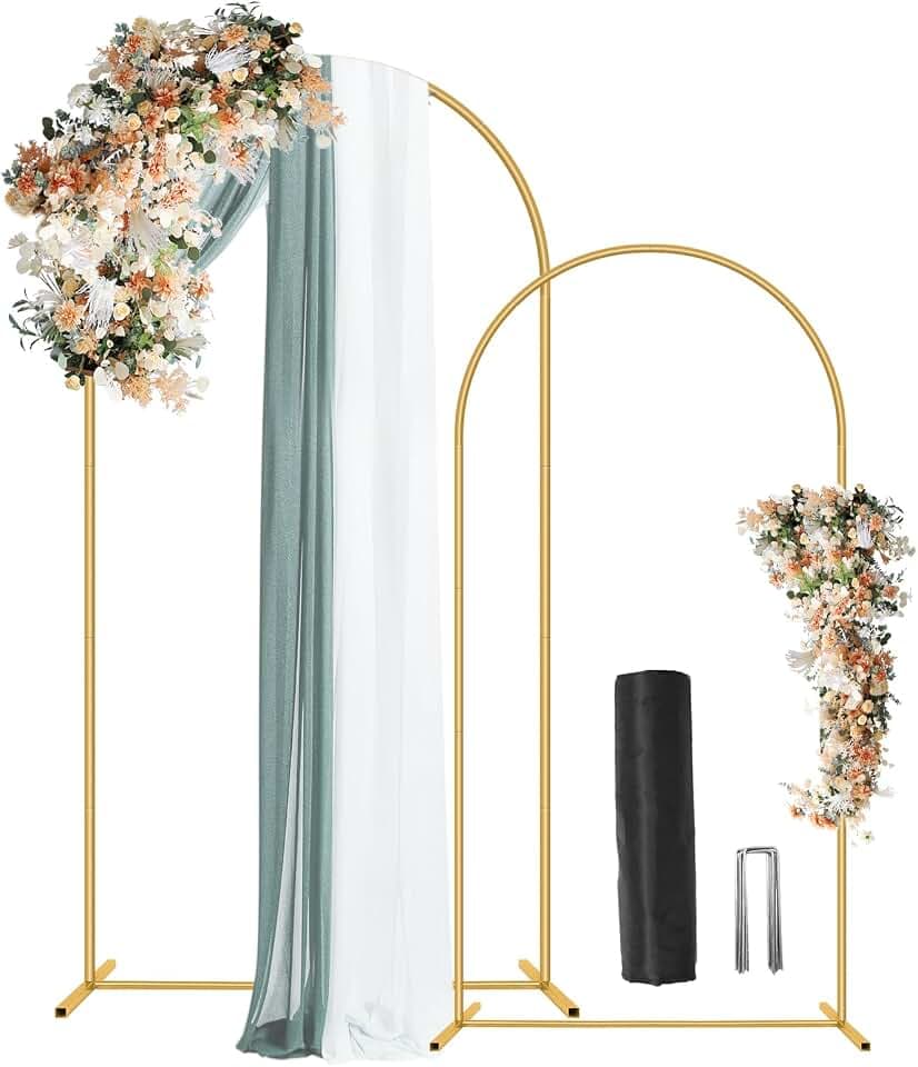 2 Pack Metal Wedding Arch (7.2FT, 6FT) Backdrop Gold Balloon Stand