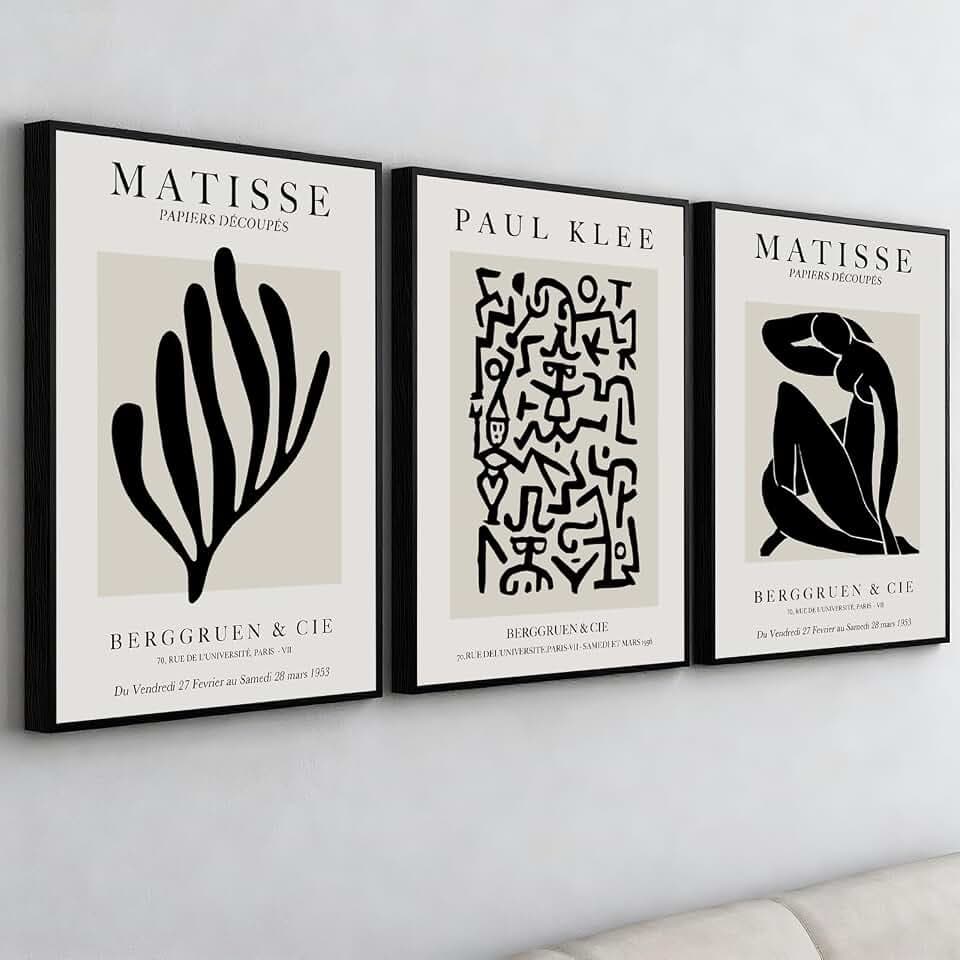 PWAAHDC Matisse Poster Set mit Rahmen 50x70cm – Abstrakte Leinwand Kunst in Beige – Moderne Wanddeko & Bilder für Wohnzimmer