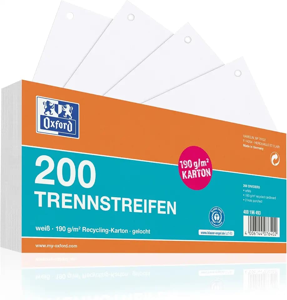 Oxford Trennstreifen, aus Karton, gelocht, 190 g/m², weiss, 200 Stück