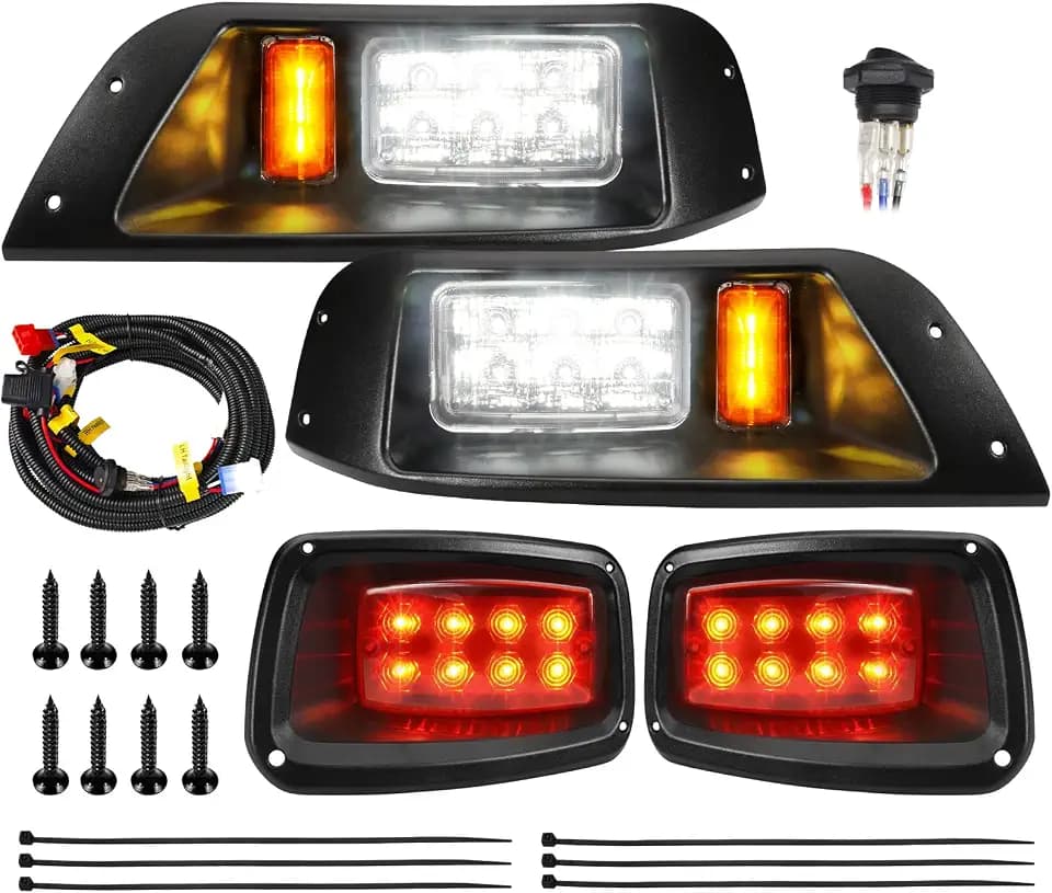 Golf Cart LED Light Kit for EZGO TXT 1996-2013 Gas & Electric, 12V Headlight and Taillight Kit with Wiring Harness, Cutting Template, 1200LM, IP65 Waterproof