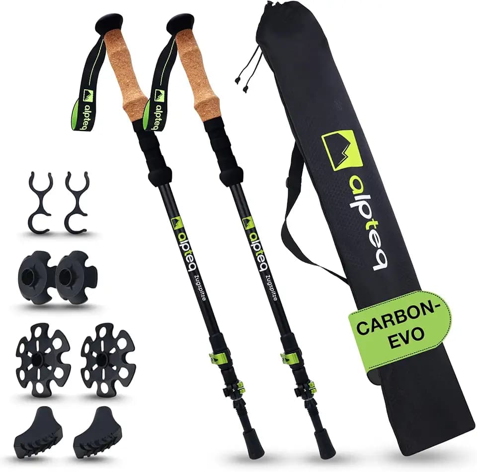 Carbon Wanderstöcke Teleskop – Ultraleichte Trekkingstöcke Kohlenstofffaser & Aluminium für Damen, Herren & Kinder | Verstellbar 65–135 cm | Nordic Walking Stöcke mit ergonomischem Griff