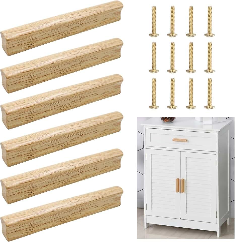 6 Stück Möbelgriffe Holz Schrankgriffe Holz mit Schrauben Moderne Einfacher Holzgriffe Küchenschränke Lochabstand 128 mm für Schubladen Schrank Bäder Büros Möbel Dekoration