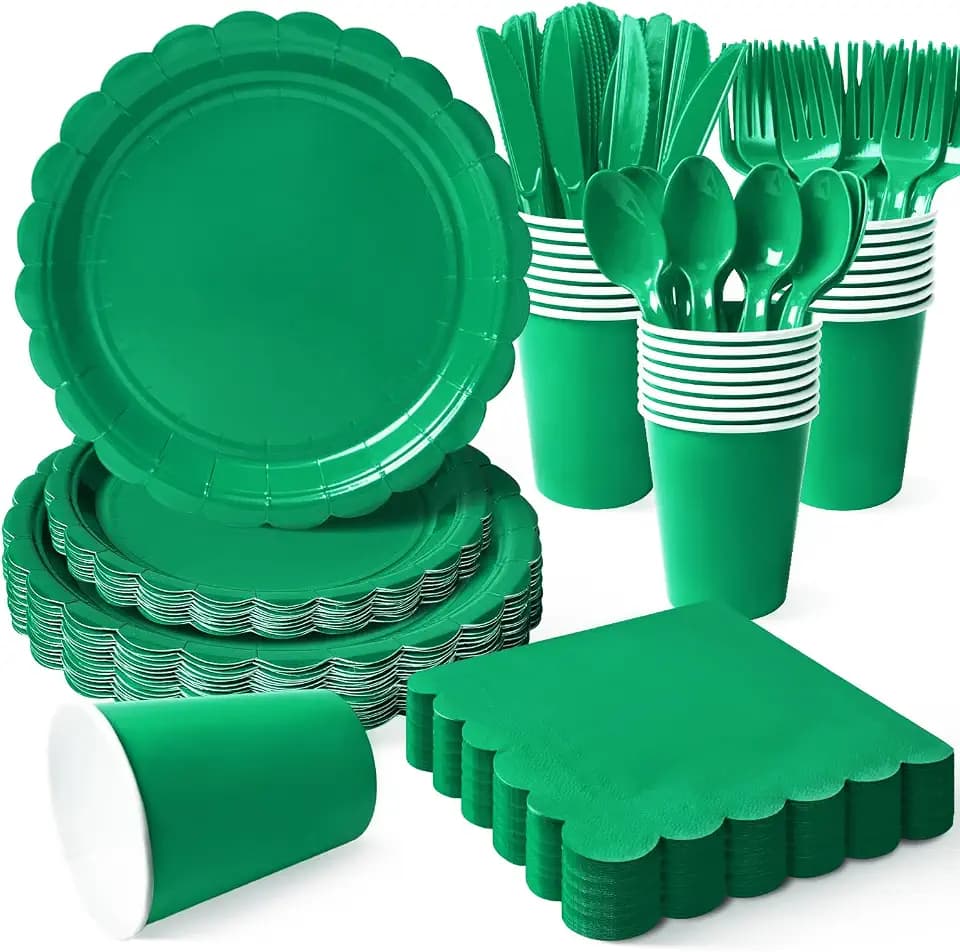 Vyntra 350 Pcs Green Paper Plates and Napkins Party Supplies