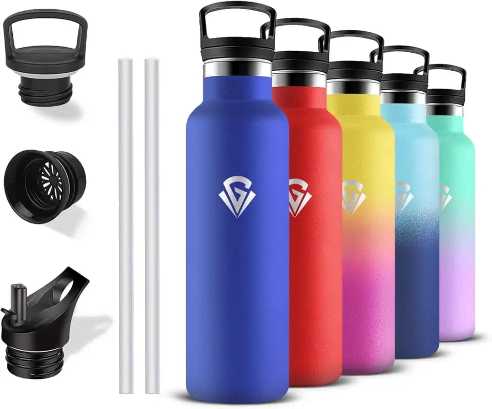 Trinkflasche Edelstahl 500ml, Trinkflasche Kinder, Wasserflasche mit Strohhalm, BPA-Frei, Wasserflasche Metall, 24h Kalt & 12h Warm, Isolierflasche Doppelwandig, für Schule, Büro, Camping, Reisen