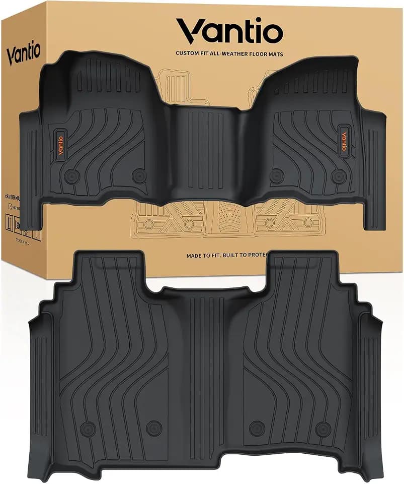 Floor Mats for 2019-2026 Chevy Silverado 1500 & GMC Sierra 1500, 2020-2026 Silverado/Sierra 2500HD 3500HD Crew Cab, Bench Seat, Carpet Floor, Without Rear Under-Seat Storage, TPE Floor Liners