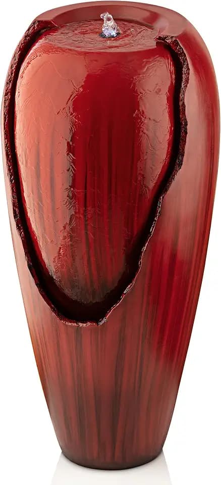 Alpine Corporation DIG100XS-RD | 33"H Outdoor Vintage Cascading Antique Jar Water Fountain with LED Lights — Garden, Patio & Yard Décor — Red Finish