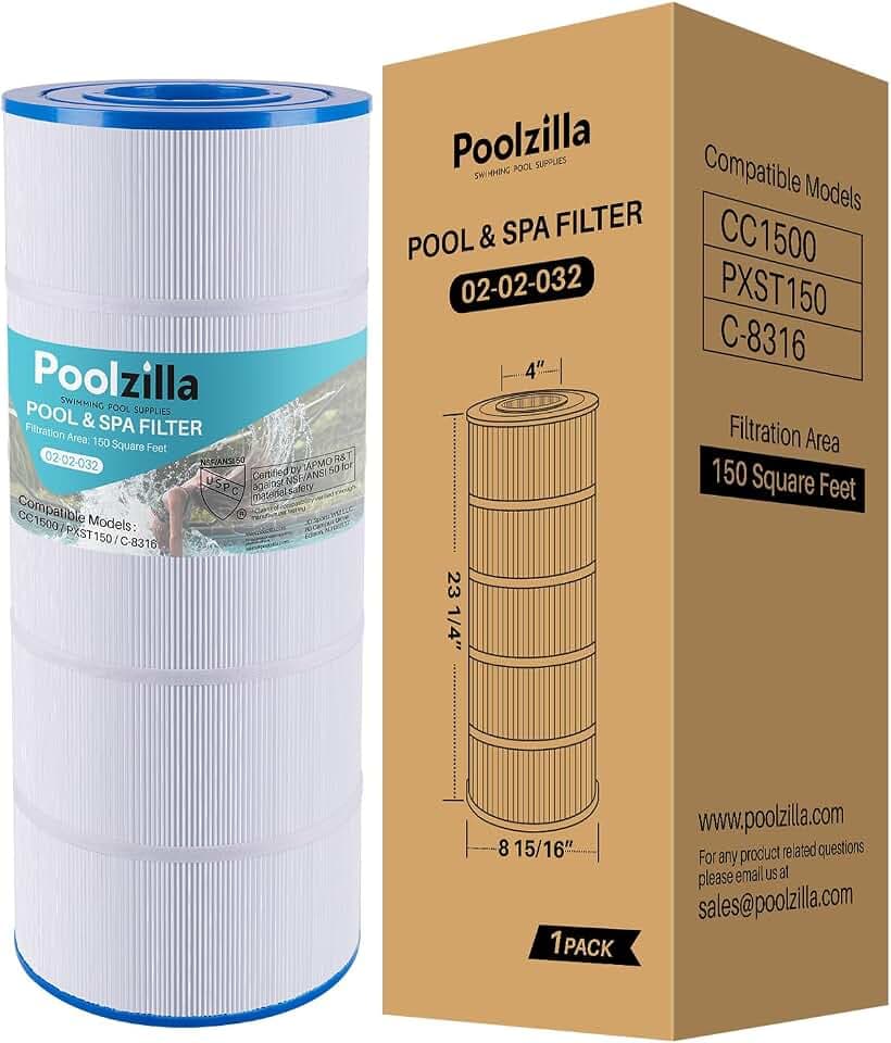 Poolzilla 1-Pack Replacement for Pool Filter PLFPXST150, Hayward X-Stream CC1500, CC-1500-E, Waterway Pro Clean 150, Unicel C-8316, Filbur FC-1286, Pleatco PXST150 - Filter Cartridge - 150 sq.ft