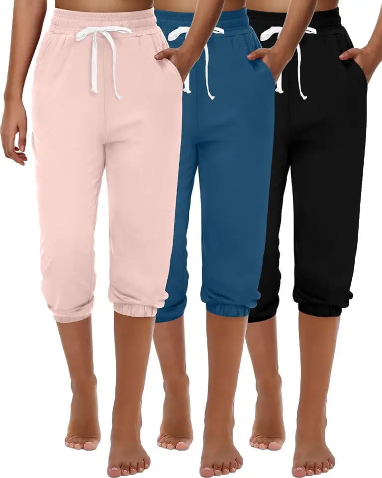 Ficerd 3 Pack Women's Capri Jogger Sweatpants