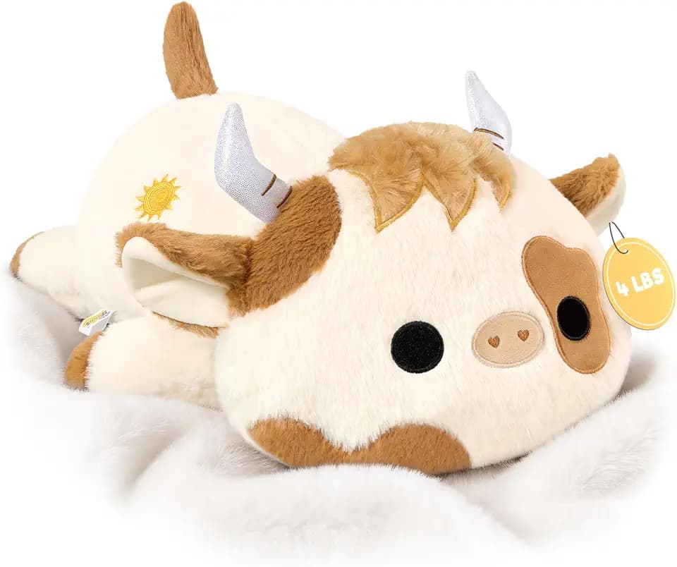 Onsoyours Original Weighted Stuffed Animals, 4.0 lbs Weighted Highland Cow Plush Toy, 20" Large Soft Weighted Scottish Cow Pillow Gifts for Kids & Adults