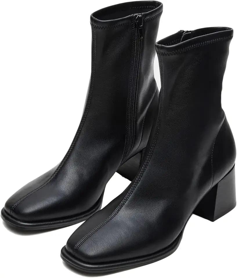 SOVANYOU Womens Square Toe Ankle Booties Chunky Suede Short Boots