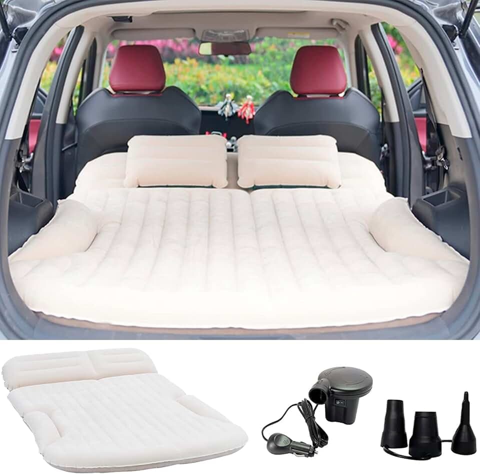KMZ SUV Air Mattress Double-Sided Flocking Bed with Pump & 2 Pillows Beige