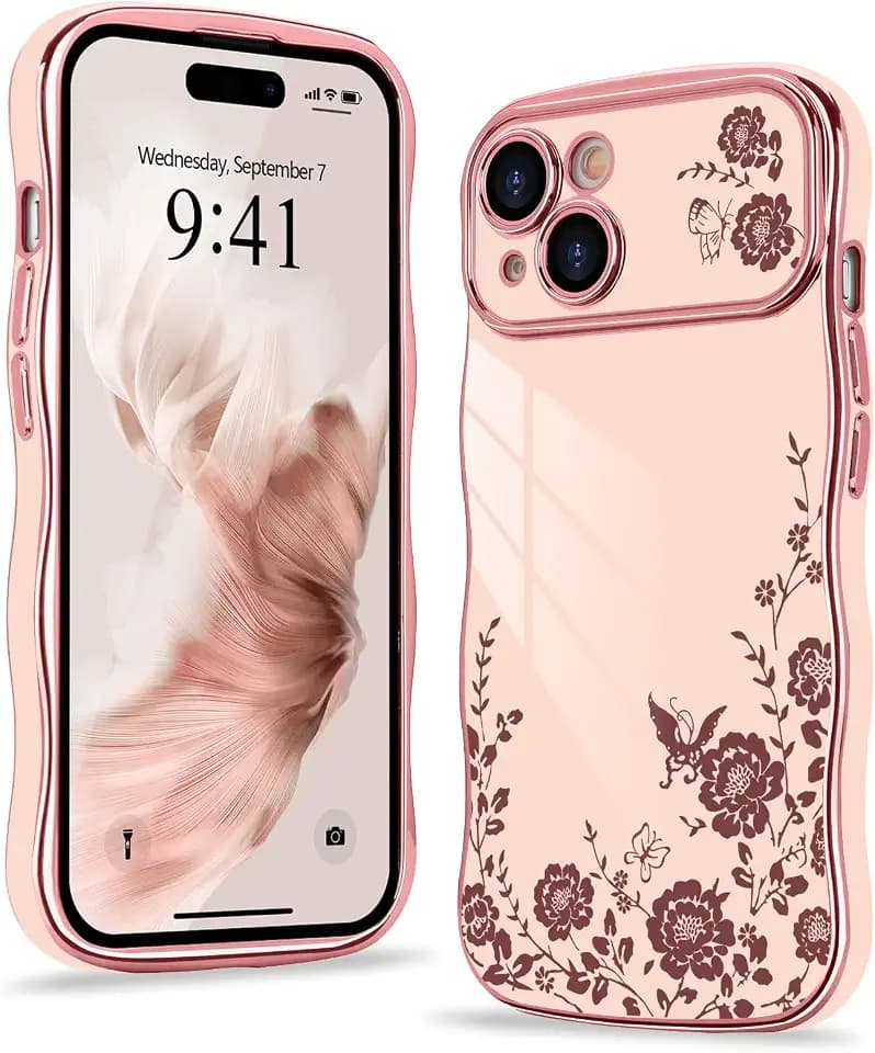 Wirvyuer Kompatibel mit iPhone 15 Hülle Wellen Lockige Form,Rosa