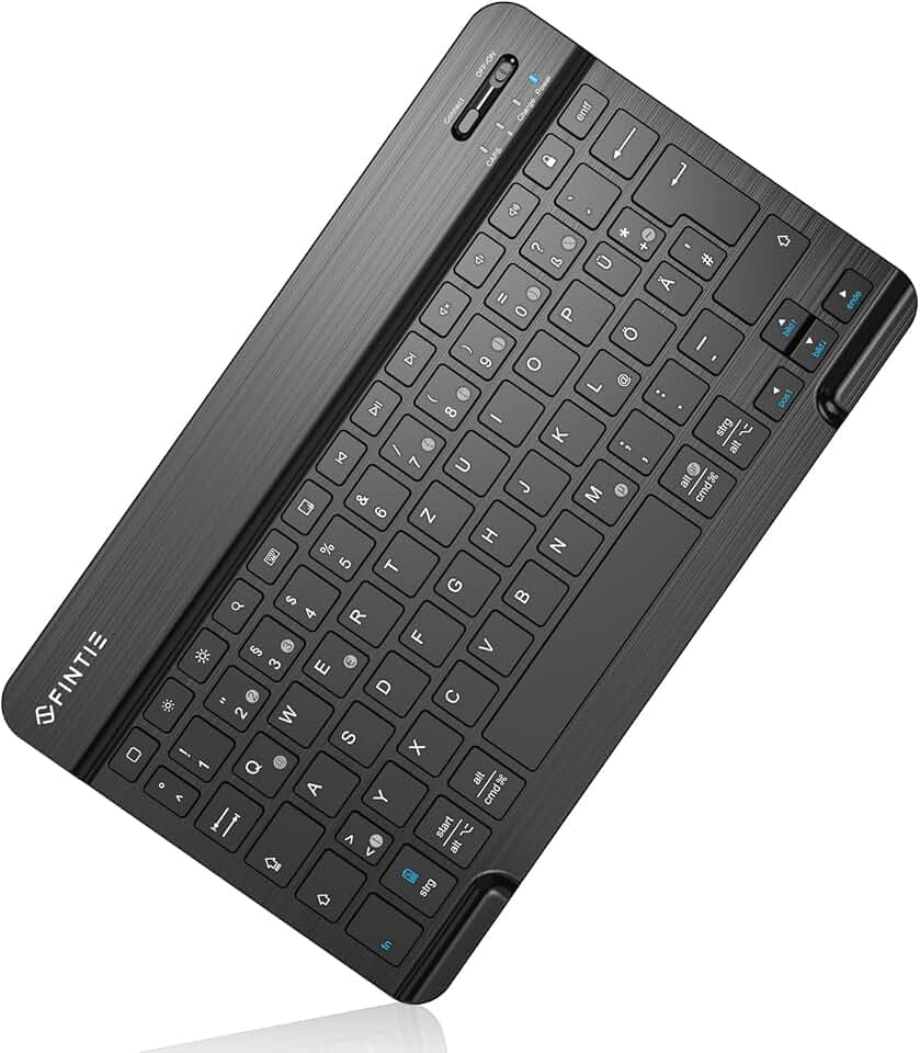 FINTIE Ultradünn Bluetooth Tastatur mit deutschem Layout QWERTZ, Schwarz