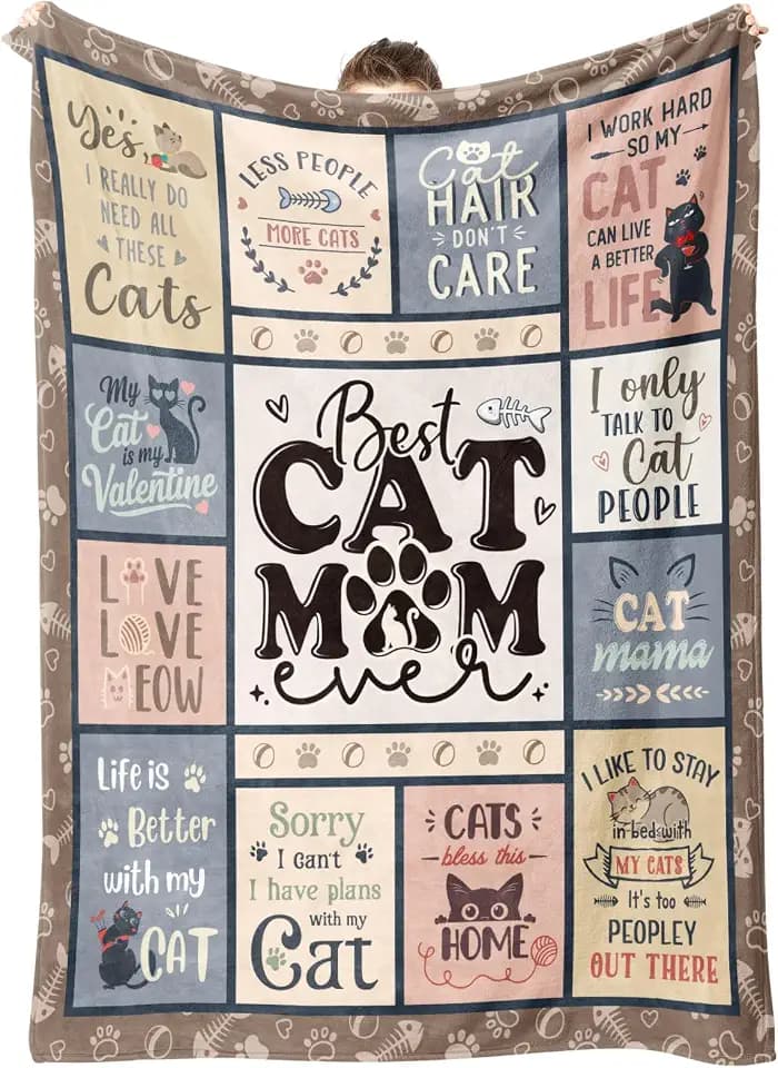 SteadStyle Cat Mom Gifts- Best Mom Ever Blanket for Cat Lovers