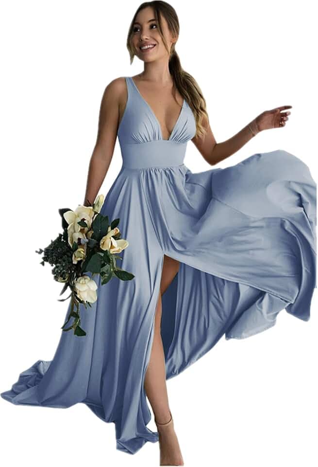 Babyonline D.R.E.S.S. Abendkleid, lang, große Größe, Schlitz, sexy, tiefer V-Ausschnitt, schick, elegant, Galakleid