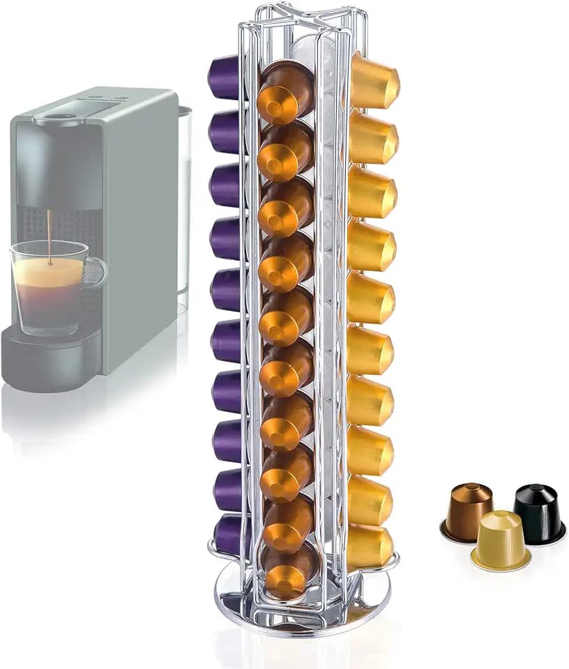 Kapselhalter Rotierend für 40 Nespresso-Kapseln, Drehbar Kaffee Kapselständer für OriginalLine Kaffeepads, Ständer für Kaffeekapseln Silber Chrom Haltbar
