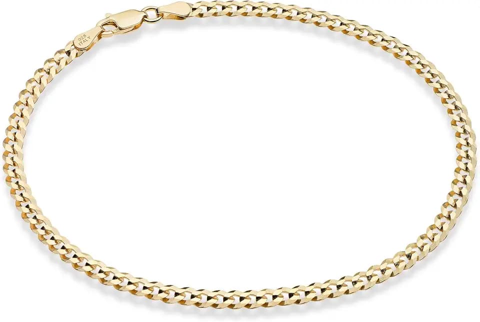 Miabella Italian 925 Sterling Silver Cuban Link Chain Anklet for Women