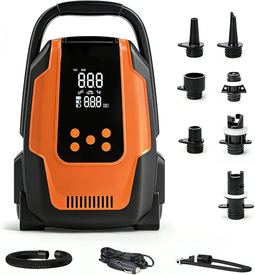 SUP Pumpe Elektrisch, 50PSI 3in1 Elektrische SUP Luftpumpe 12V DC Autoanschluss mit Inflation Auto-Off/Ausgasungsfunktion/LED, für Paddel/Kajaks/Autoreifen/Boote/Zelt Usw
