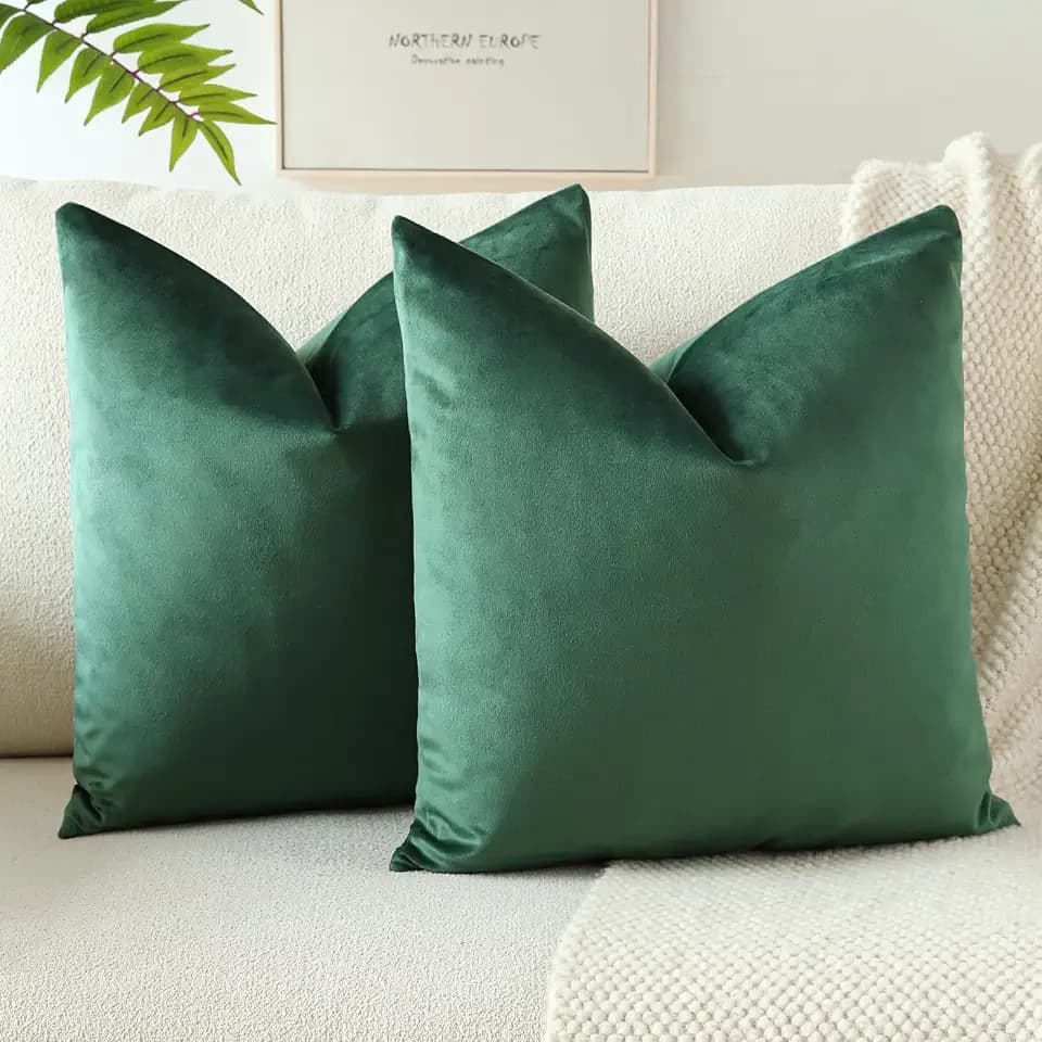 JOTOM Samt Kissenbezug Kissenhülle Sofakissen Dekokissen Kissenbezüge für Sofa Wohnzimmer Schlafzimmer 2er Set 40x40 cm Dunkelgrün