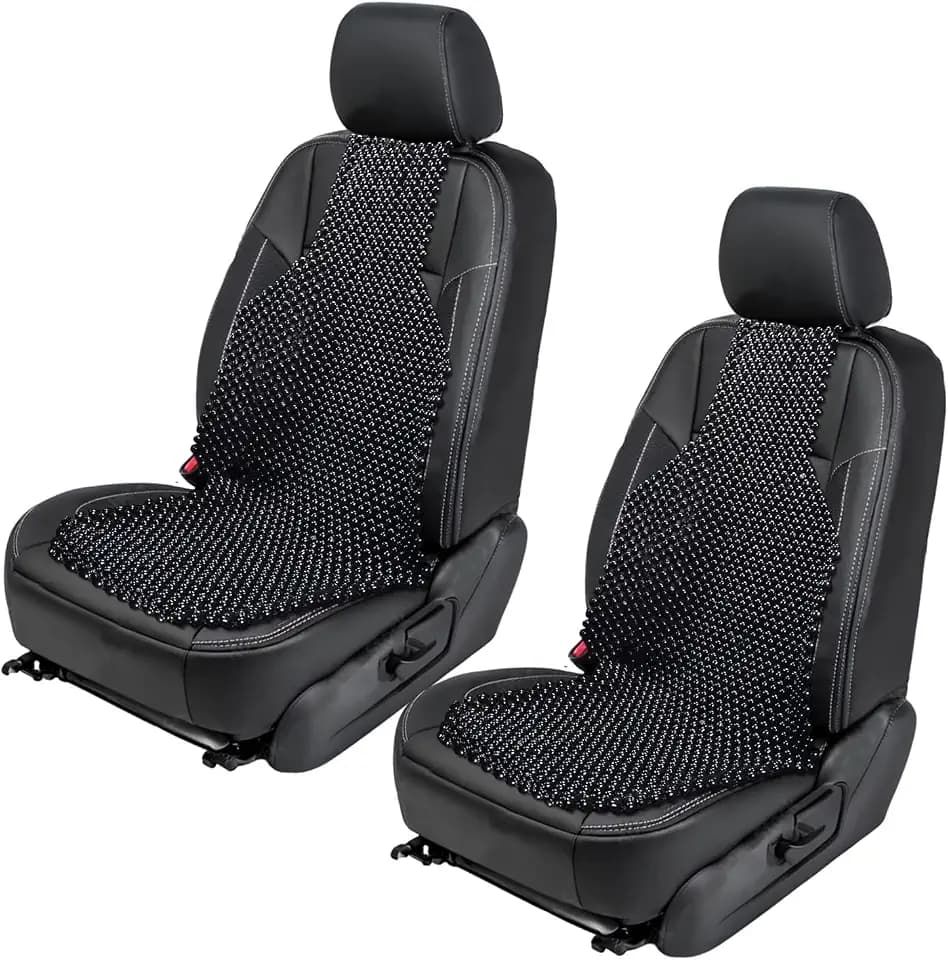 ZONETECH Black Wood Beaded Seat Cushion - Premium Quality Massaging Double Strung for Stress-Free Driving All Day,Universal Fit for Vehicles and Office Chairs (2 Pack)