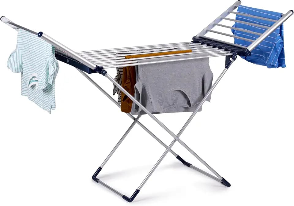 Dirt Devil Wäscheständer Beheizbar DD6003 – Trockenstab - Badheizkörper - Standtrockner 230W – Hochständer Wäschständer – 12 m Trockenlänge - Beheizbarer Wäscheständer IPX1 Schutz - Aluminium