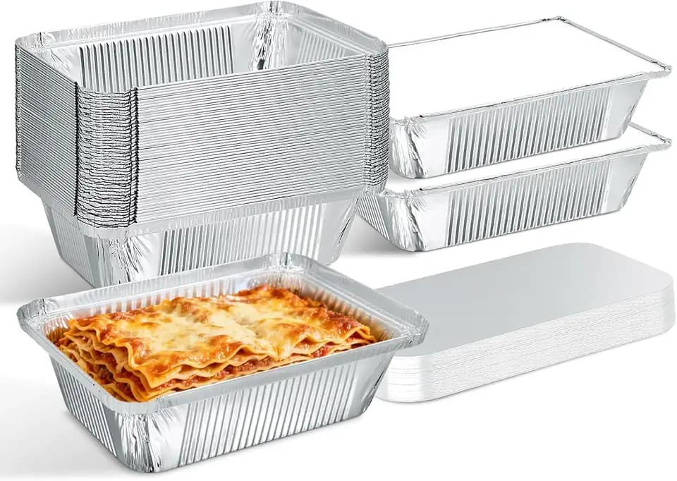 50er-Pack Aluschalens, 1000ml Aluminium Grillschale, Einweg Aluminiumbehälter mit Deckel, Aluminium Schale Geeignet für Backofen, Verpackung und Kochen von Lebensmitteln(21.8x16x5.5 cm - 50Stk)