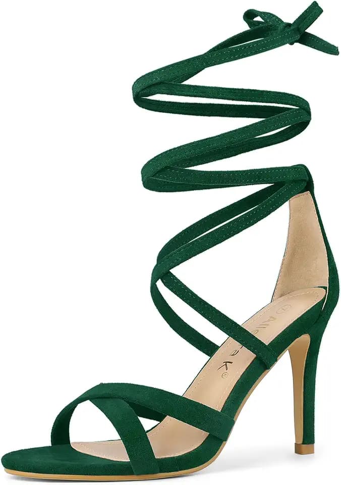Allegra K Women Stiletto High Heel Open Toe Lace Up Cross Strap Sandals