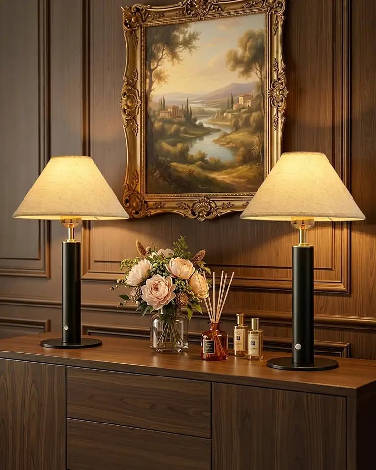 FRIDEKO Cordless Rechargeable Table Lamp Set of 2, Small Touch Bedside Lamps, 4000mAh Battery Operated Wireless Lamps, 2700K Dimmable Lamp for Bedroom Small Spaces Kitchen Restaurant Relaxed, 15.7"