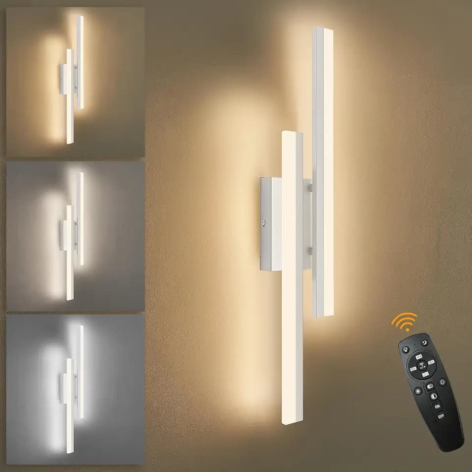 LED Wall Sconce Silver Modern Remote Wall Light Fixtures for Living Room, Dimmable LED Vanity Light Indoor Remote Wall Sconce for Bedside Bedroom Bathroom Dining Room, L23.6inch 1 Pack