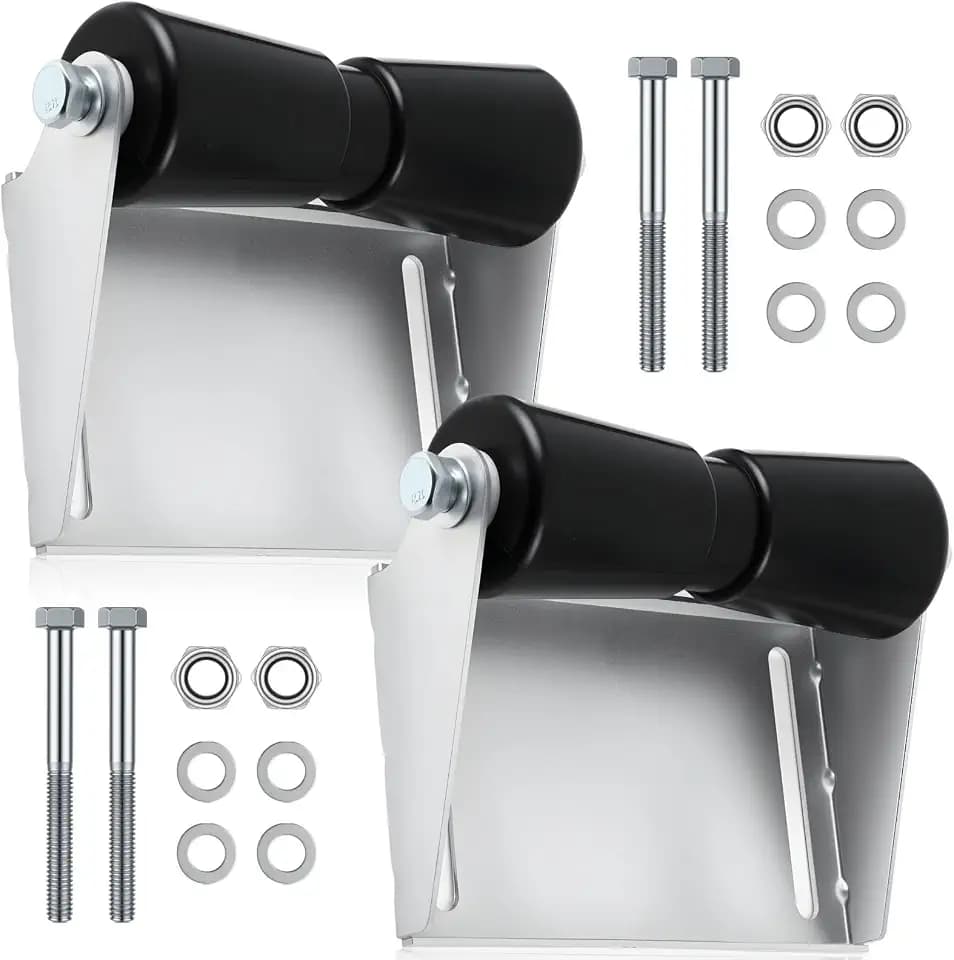 BBTO 2 Pcs Boat Trailer Rollers with Brackets Galvanized Steel Keel Support Rubber Roller Bracket Assembly Kit with Shaft for Boat Trailer