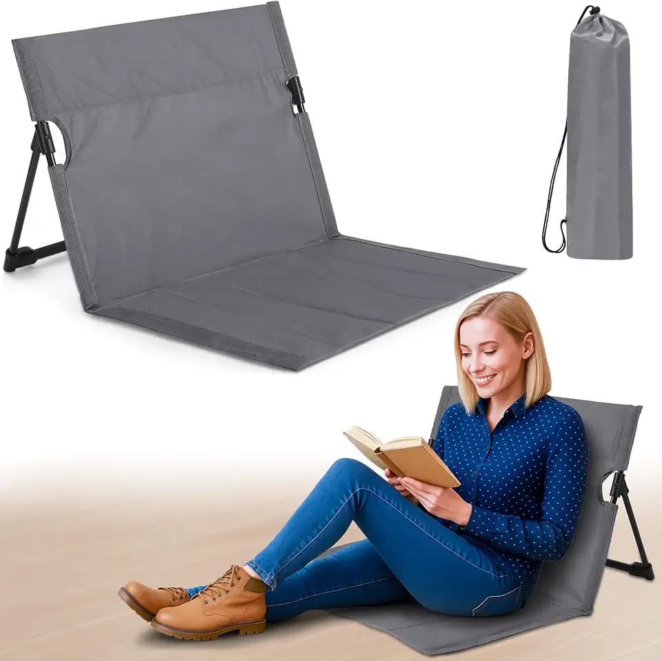 Jetec Foldable Floor Backrest Chair Portable Metal Frame Camping Chair with Storage Bag Light Weight Lazy Seat for Indoor Outdoor Bed Ground Park Lawn Beach Hiking