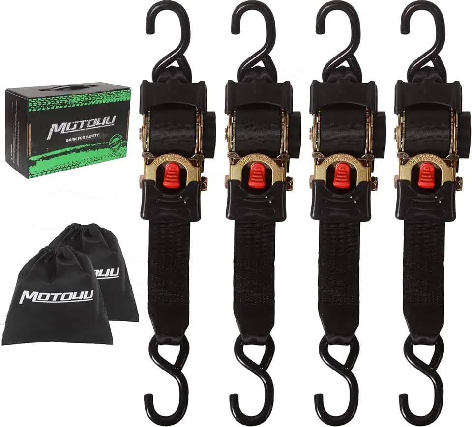 MOTO4U Retractable Ratchet Straps, (4 Pack) 2inx10ft Self Retracting Ratchet Straps,Heavy Duty 3000 lbs Break Strength Retractable Tie Down Straps for Trucks,Trailers,Motorcycles,ATVs