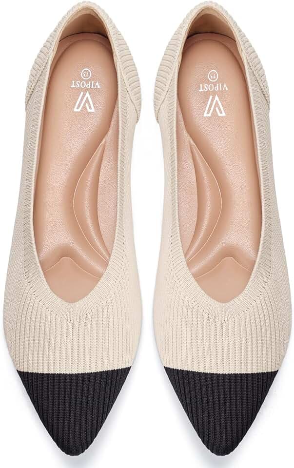 Vipost Knit Ballet Flats for Women Pointed Toe Comfortable Foldable Shoes