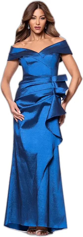 Xscape Women's Taffeta Off The Shoulder Sweetheart Neckline Ruffle Floor Length Dress (Petite)