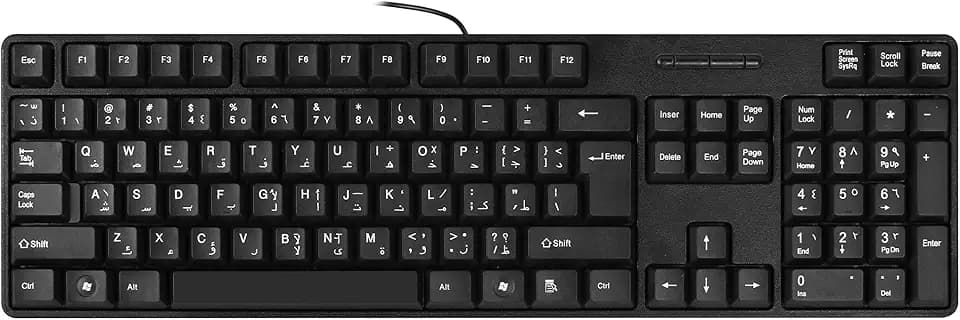 MCSaite Wired Arabic/English Computer Keyboard, Full-Size Keyboard, 104-keys, USB Plug-and-Play, Foldable Stands, Compatible with PC, Laptop