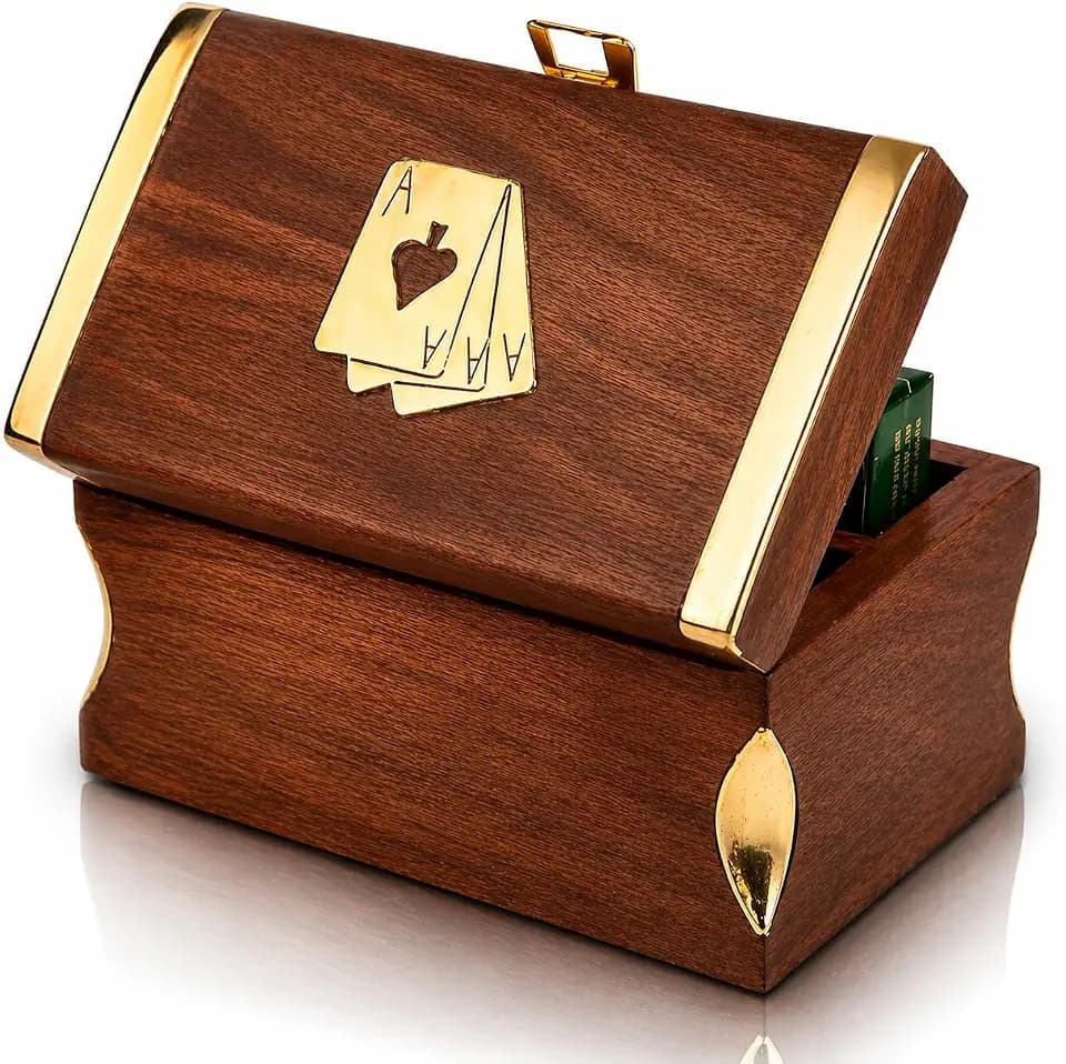 Wooden Playing Card Holder Deck Box Storage Case Organizer Includes Cards