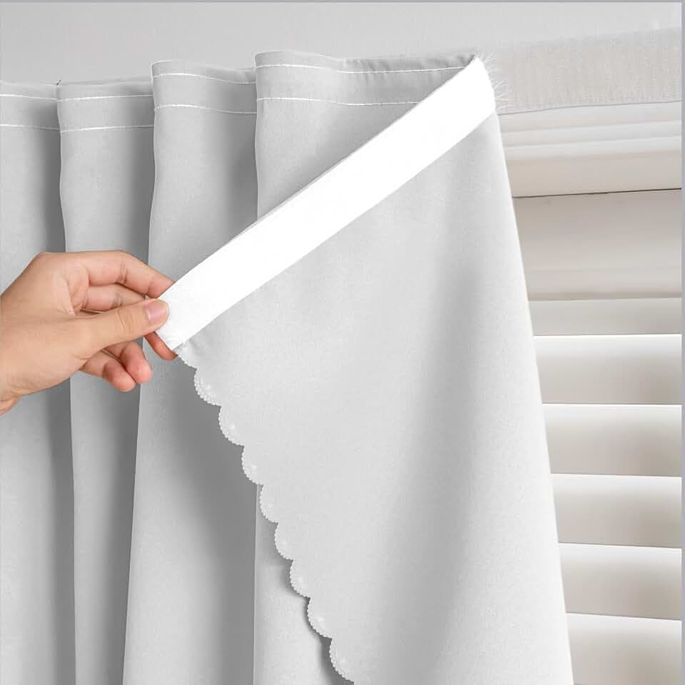 Self Adhesive Curtains - No Drilling, No Rod, Easy to Install Blackout Curtains for Window Blinds,Bedroom(White 59 * 71in-1P)
