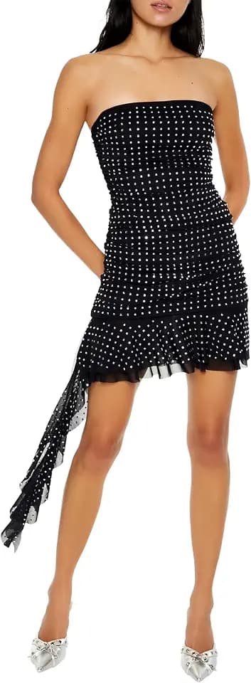 Forever 21 Women's Rhinestone Ruffle Mini Tube Dress