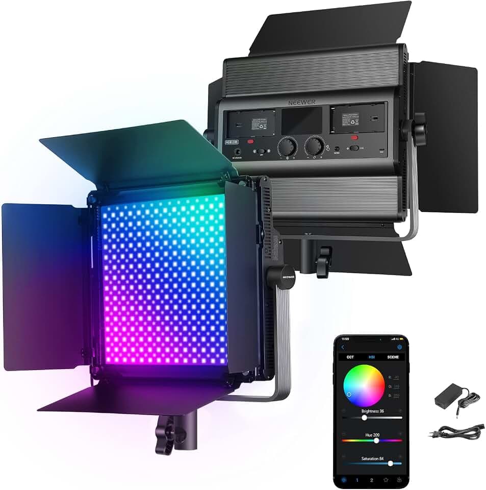 NEEWER RGB1200 60W RGB LED Videoleuchte Panel mit APP/2,4G Steuerung 22000Lux@0,5m/1% präzises Min Dimmen Video Fotolicht/360° RGB/CRI97+/TLCI98+/2500K-8500K/18 Effekte Studio Dauerlicht Fotografie