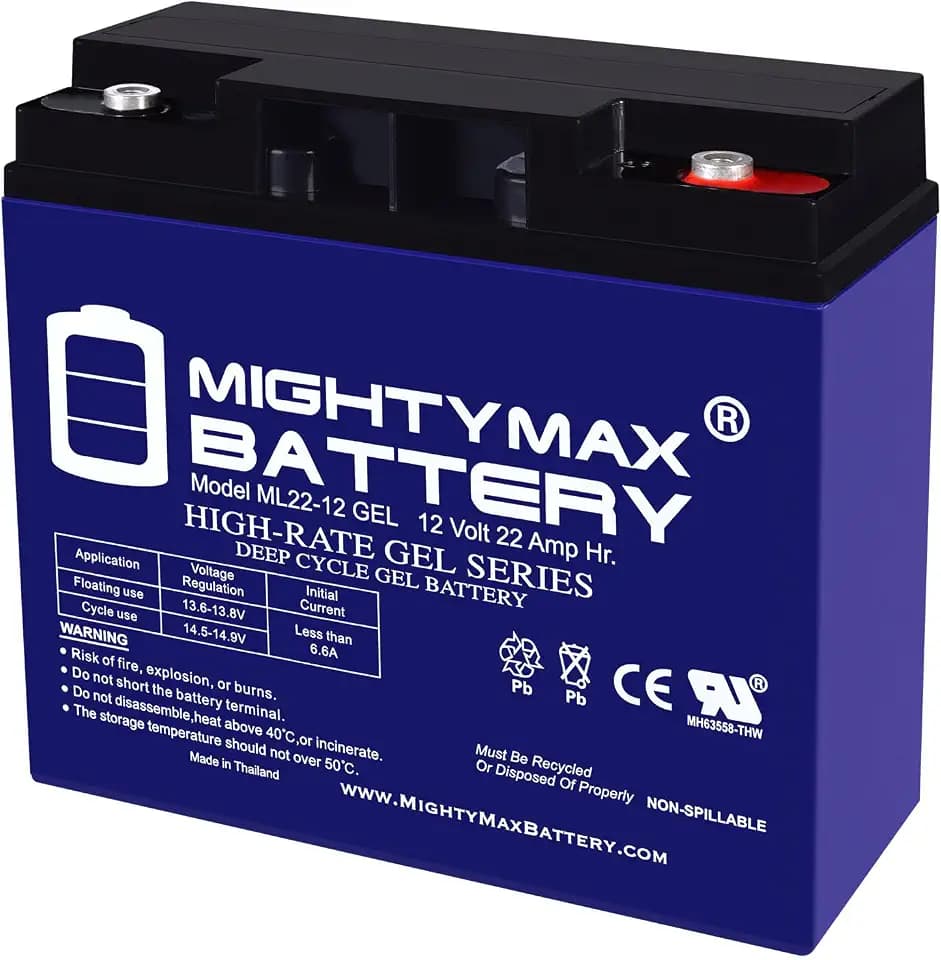 Mighty Max Battery ML22-12 GEL - 12 Volt 22 AH, GEL Type, Internal Thread (INT) Terminal, Rechargeable SLA AGM Battery