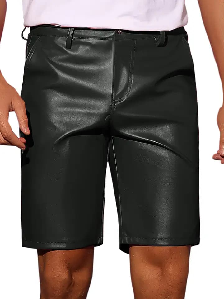 Lars Amadeus Faux Leather Shorts for Men's Hip Hop Motorcycle Biker Party Disco Shorts