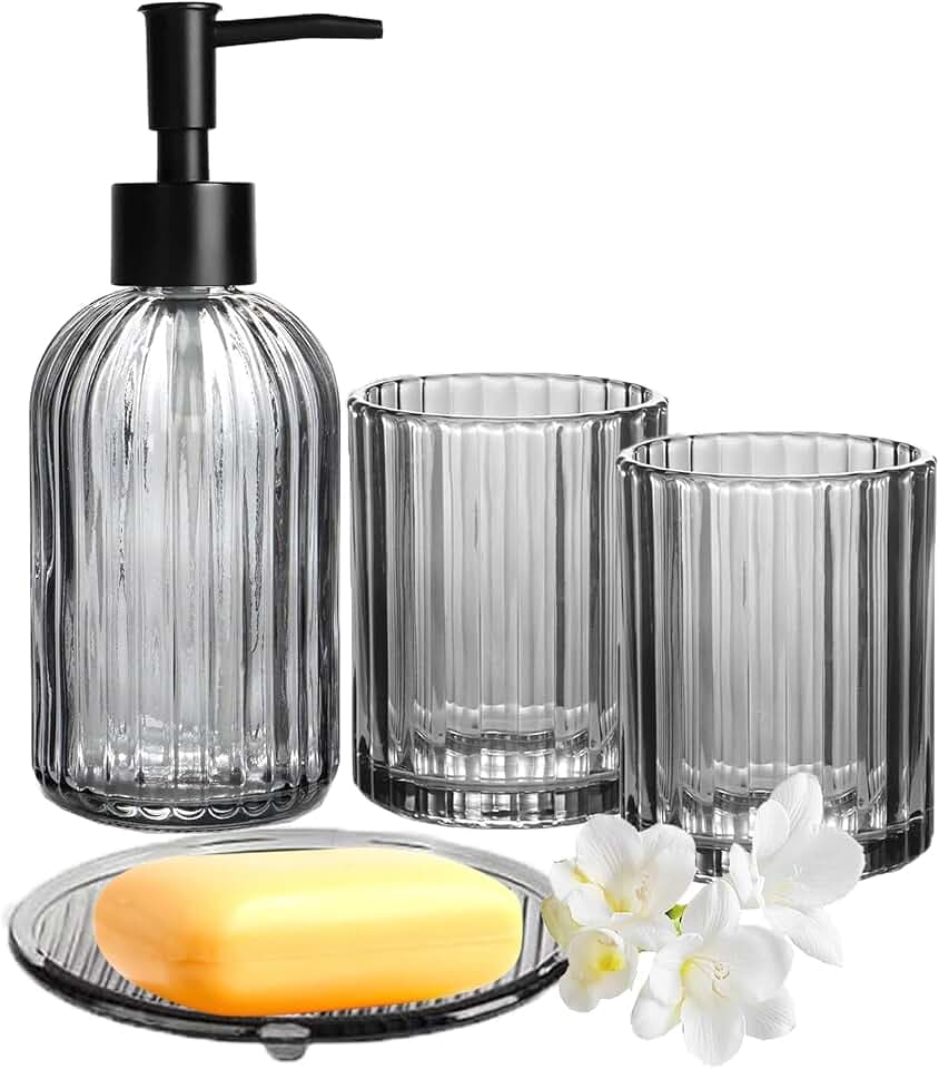 Graues Badezimmer-Accessoire-Set, 4-teilig, Komplettset aus Glas