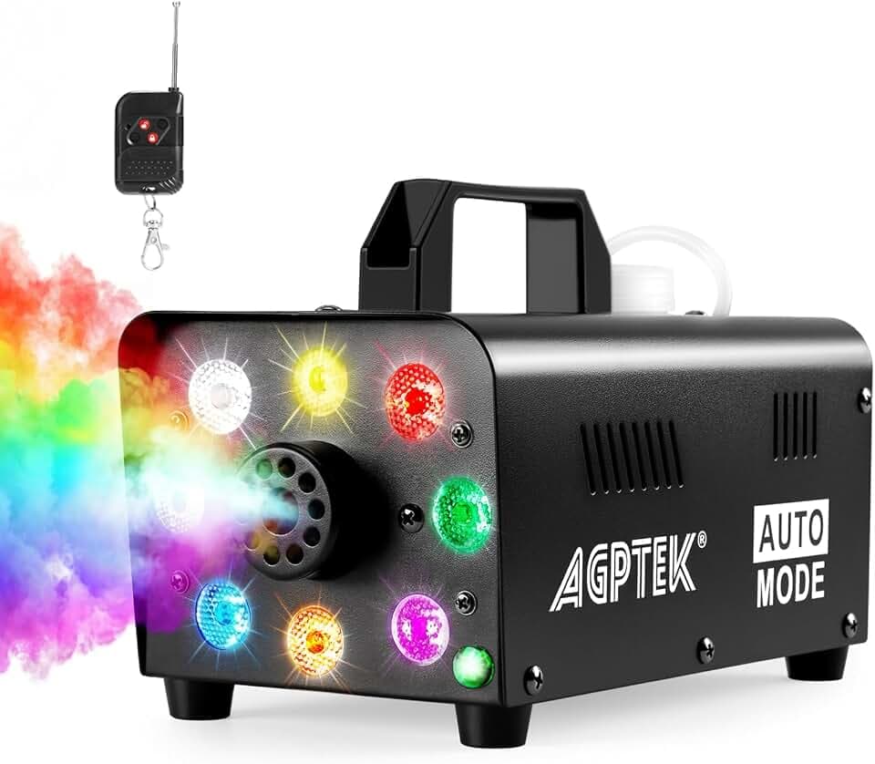 AGPTEK Fog Machine, 500W RGB LED Smoke Machine, Low Fluid Auto Shutoff