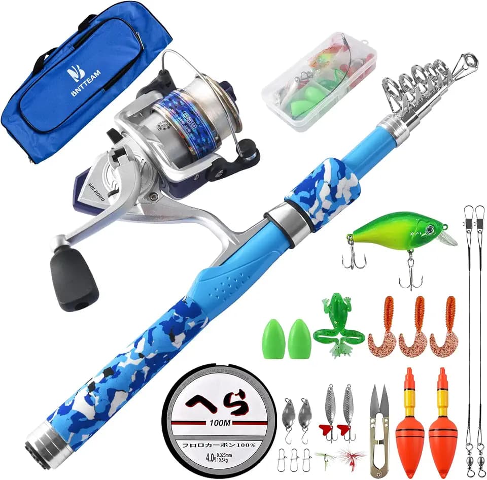 Portable Fishing Spinning Rod and Reel Combo Set with Telescopic Fishing Pole Fishing Carrier Bag Lures Line for Travel Saltwater Freshwater